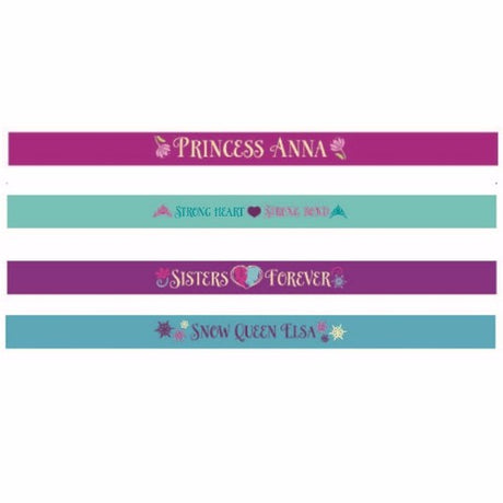 Pack of 4 durable Frozen rubber bracelets in colorful designs, perfect for parties and kids' events.