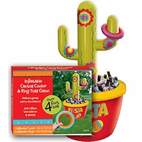 Inflatable cactus drink cooler with game rings, perfect for summer parties and outdoor gatherings, 130cm tall.
