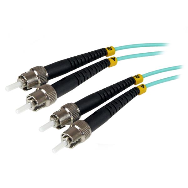 10 Gb Aqua Fiber Optic Cable - Multimode Duplex 50/125 - LSZH - ST to ST - 1 Meter