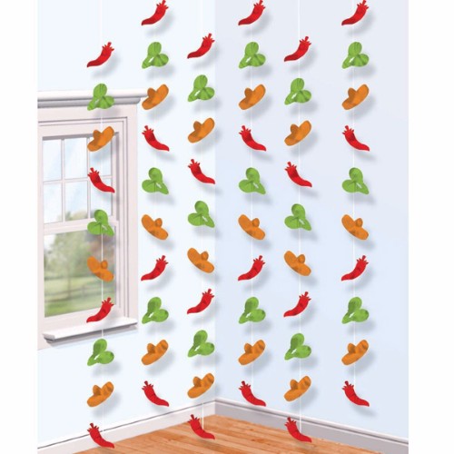Vibrant 2.1m Hanging String Decorations Fiesta - Pack of 6 for festive parties and celebrations.