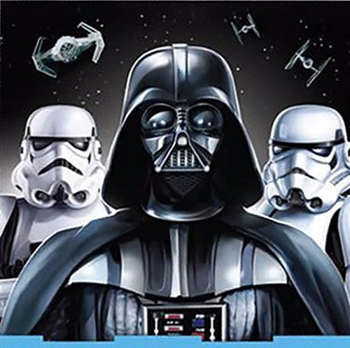Pack of 16 Star Wars classic luncheon napkins featuring iconic characters and vibrant designs, perfect for themed parties.