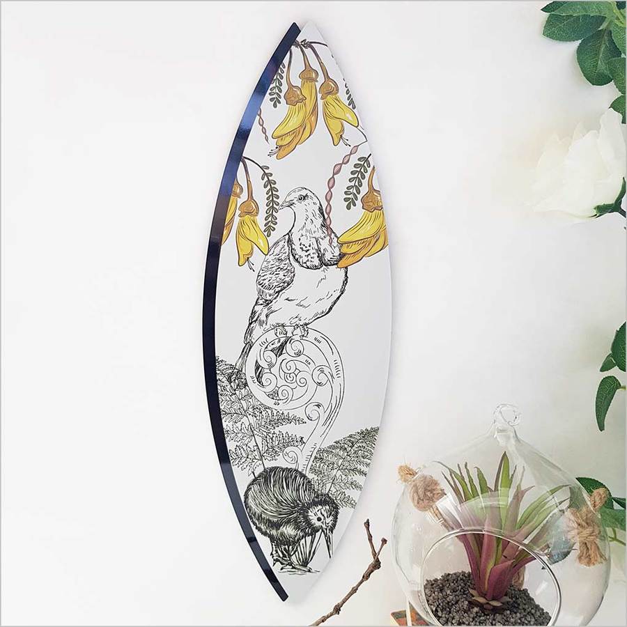 Kiwiana Wall Art - Leaf: Kowhai  &  Birds