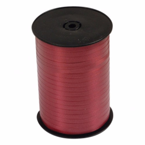 Burgundy curling ribbon roll, 500m, perfect for elegant gift wrapping and crafting projects.