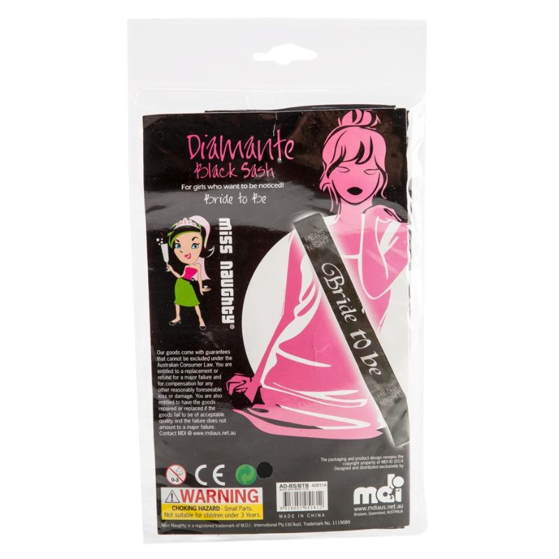 Bride To Be Sash with LED Lights 75cm (Black)