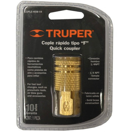 1/4" brass female air hose coupler for compressors, durable and leak-proof for optimal pneumatic performance.