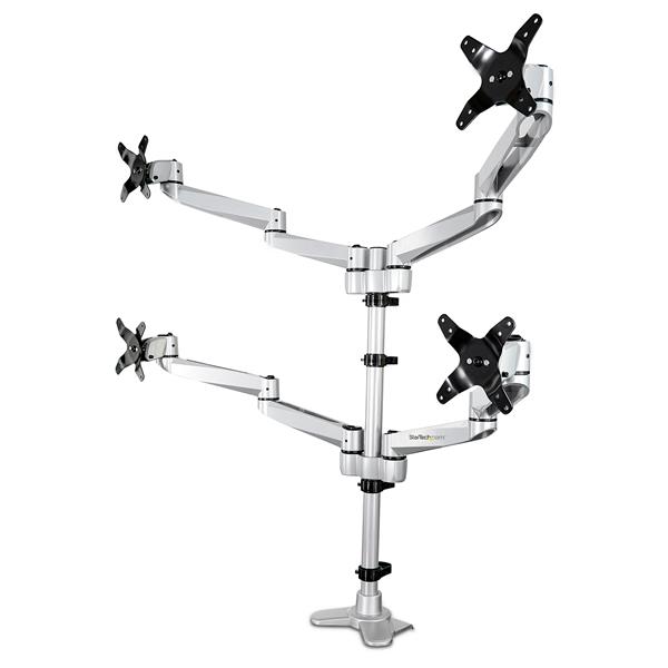 Premium Quad Monitor Mount with Swivel Arms for 4 Monitors Up to 27" - VESA Compatible