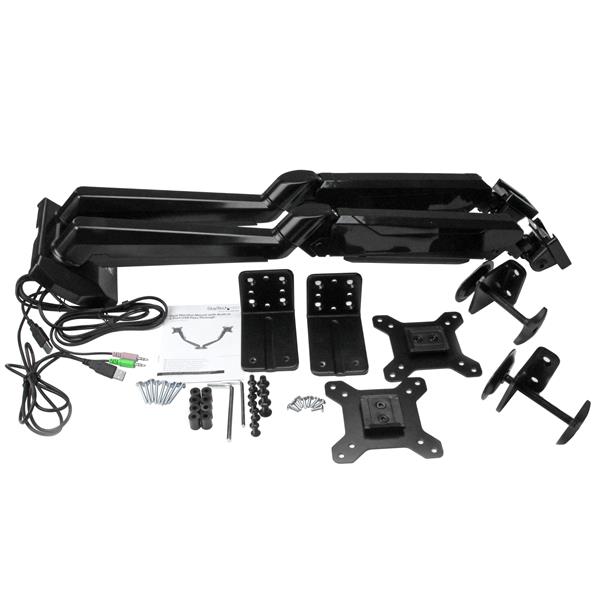 Ergonomic Desk-Mount Dual Monitor Arm with Full Motion Adjustability - USB & Audio Ports