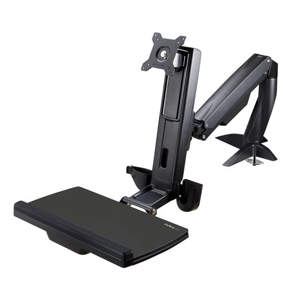 Ergonomic Sit-Stand Monitor Arm with Adjustable Keyboard Tray for Enhanced Workspace Flexibility