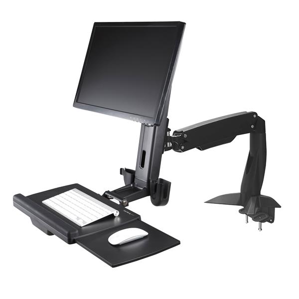 Ergonomic Sit-Stand Monitor Arm with Adjustable Keyboard Tray for Enhanced Workspace Flexibility