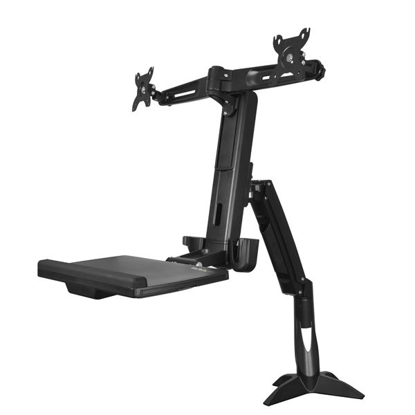 Ergonomic Sit Stand Dual Monitor Arm with Adjustable Desk Mount for Enhanced Productivity