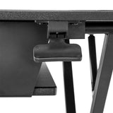 Ergonomic sit-stand desk converter with 900 mm surface for dual monitors, featuring adjustable height and pneumatic arm technology.