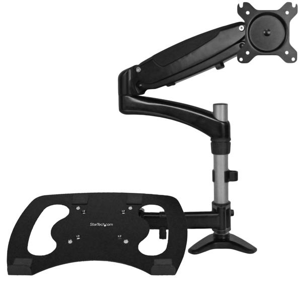 Ergonomic Desk-Mount Monitor Arm with Adjustable Laptop Stand for Dual-Monitor Setup