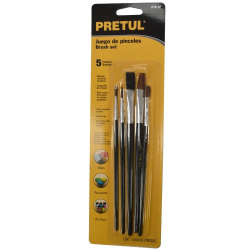 Set of 5 premium artist paint brushes with natural bristles, wooden handles, and metal ferrules for detailed painting.