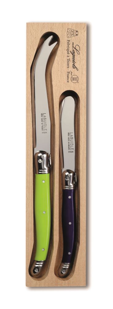 Elegant Verdier Ch Knife & Spreader set in vibrant Wild Flowers colors, perfect for cheese lovers, made in France.