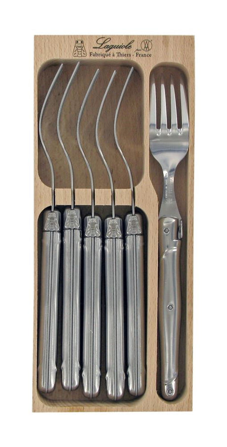 Elegant Verdier Fork Set 6 in stainless steel, featuring ergonomic handles and classic Laguiole design, perfect for any meal.