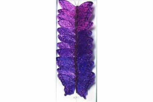 Feather Butterfly with Glitter Purple x 12 (9cm)
