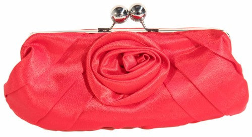 Clutch Purse - Pleats To Single Rose - Red