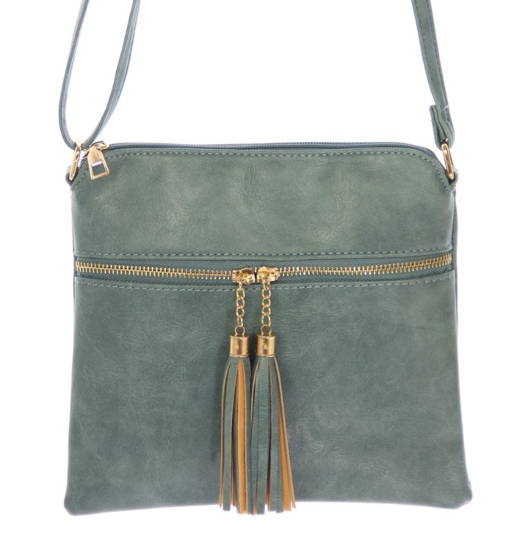 Bag - Lara Zip Front With Tassles - DENIM