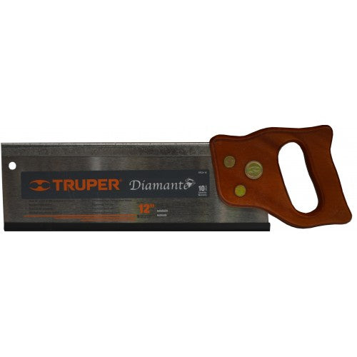 Truper St-Back 12" Back Tenon Saw with high carbon steel blade for precise cuts and ergonomic hardwood handle.