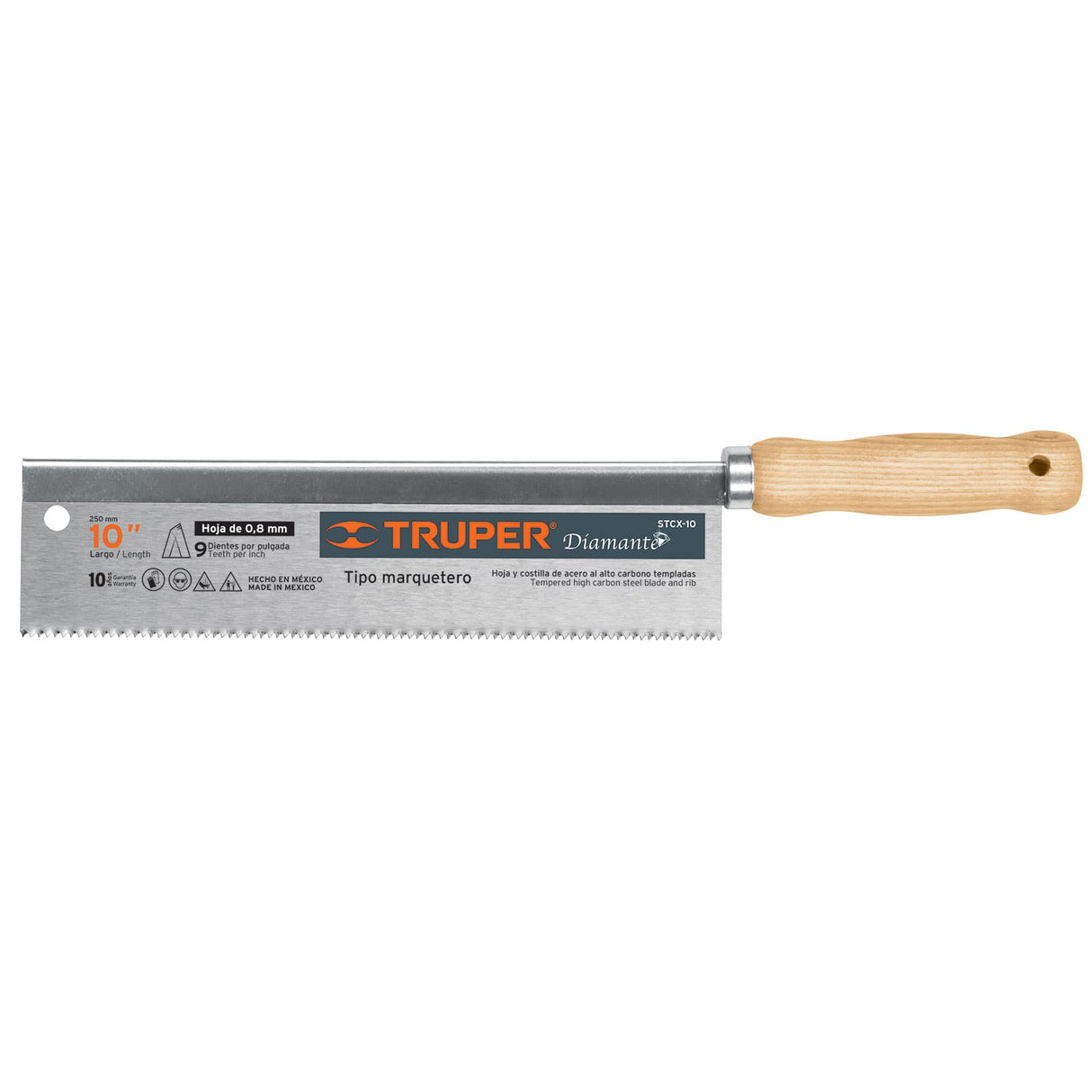 Dovetail Saw 250MM Truper for precise joinery with a 15 TPI blade, ideal for meticulous woodworking tasks.