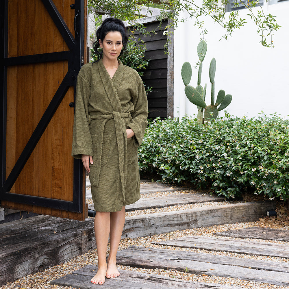 Angove Cotton Robe Olive Medium- Bambury