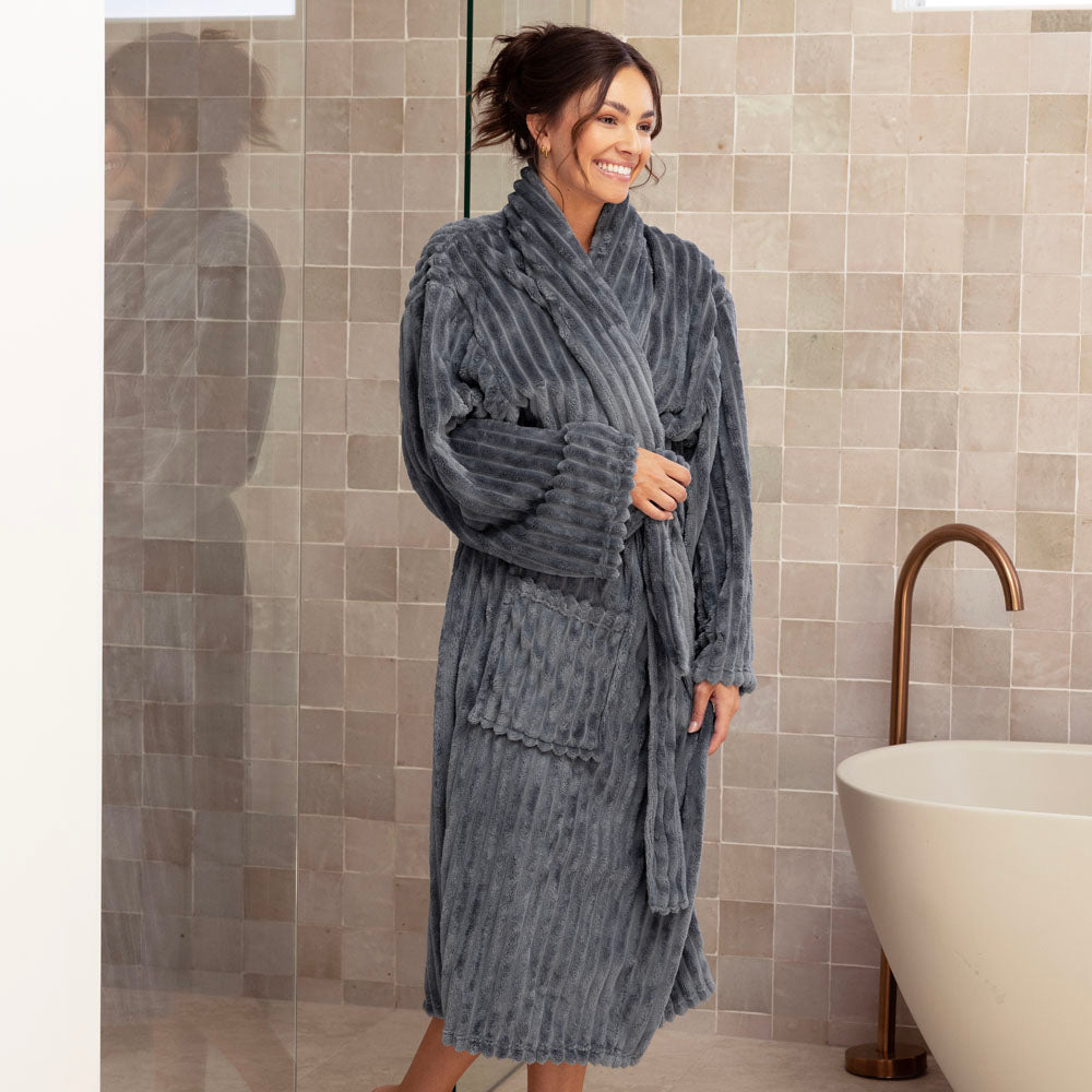 Channel Fleece Robe Steel Medium/Large - Bambury
