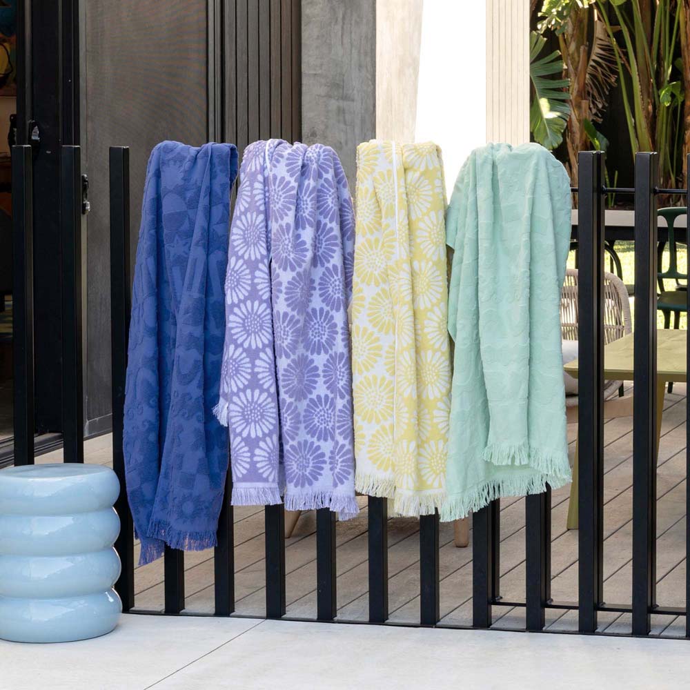 HiLo Cotton Towelling Beach Towel 90 x 170cm Bambury - Solana Mint