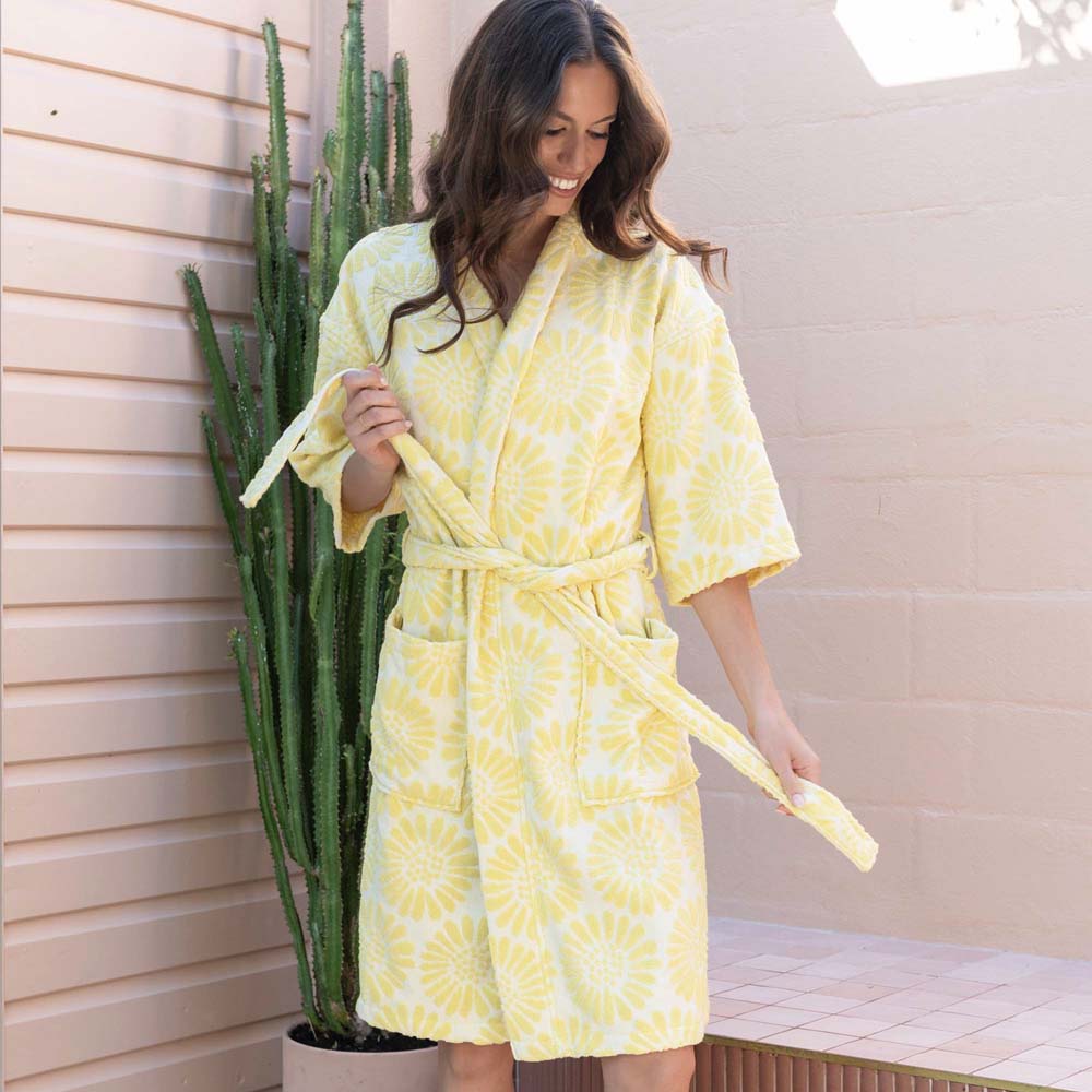 HiLo Cotton Towelling Short Robe L/XL Bambury - Daisy Butter