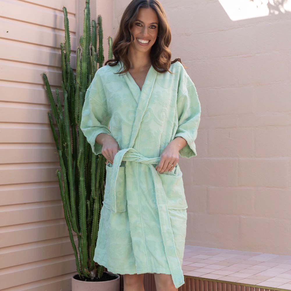 HiLo Cotton Towelling Short Robe L/XL Bambury - Solana Mint