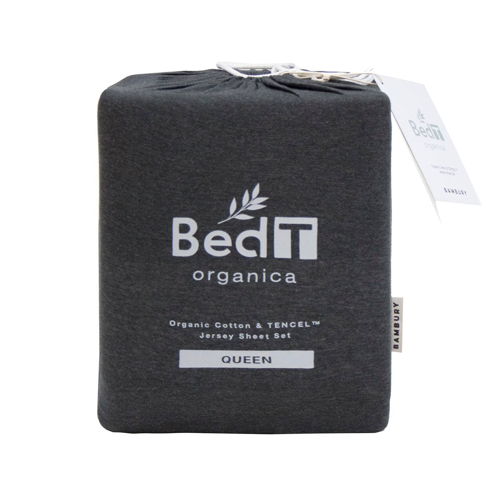 BedT Organica Cotton Tencel Fitted Sheet Set Bambury - Long Single Charcoal