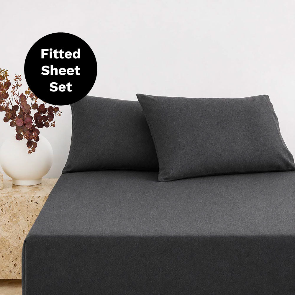 BedT Organica Cotton Tencel Fitted Sheet Set Bambury - Queen Charcoal