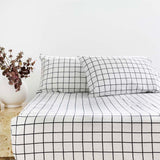 Grid Black Flannelette Fitted Sheet Set Single - Bambury