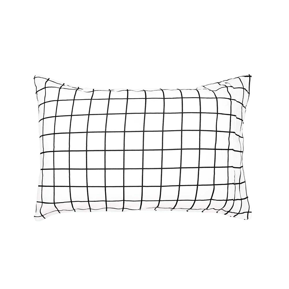 Grid Black Flannelette Fitted Sheet Set Queen - Bambury
