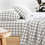Grid Black Flannelette Sheet Set King Single - Bambury