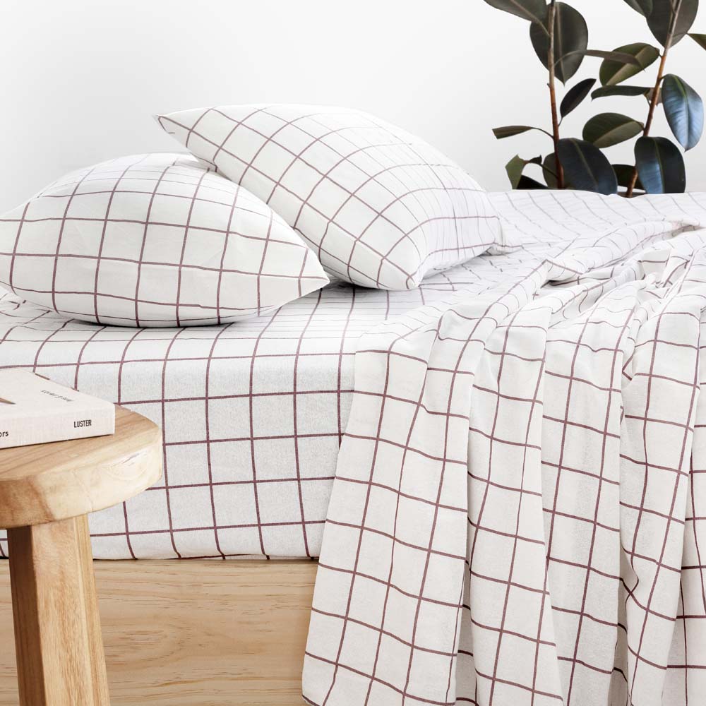 Grid Boysenberry Flannelette Sheet Set King - Bambury