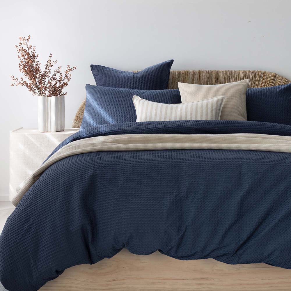 Dorset Cotton Waffle Quilt Cover Set Bambury - Queen Navy