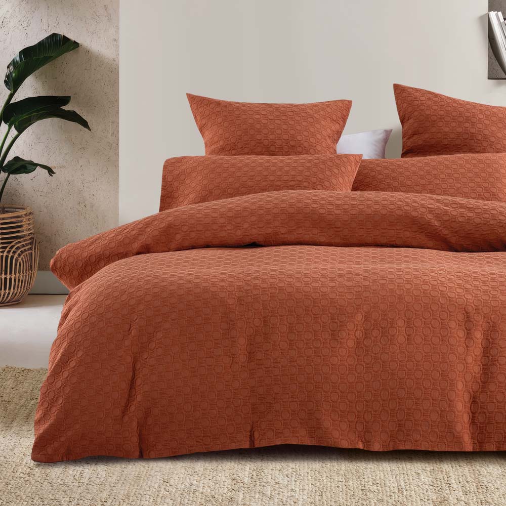 Luna Jacquard Duvet / Quilt Cover Set Rust King - Bambury