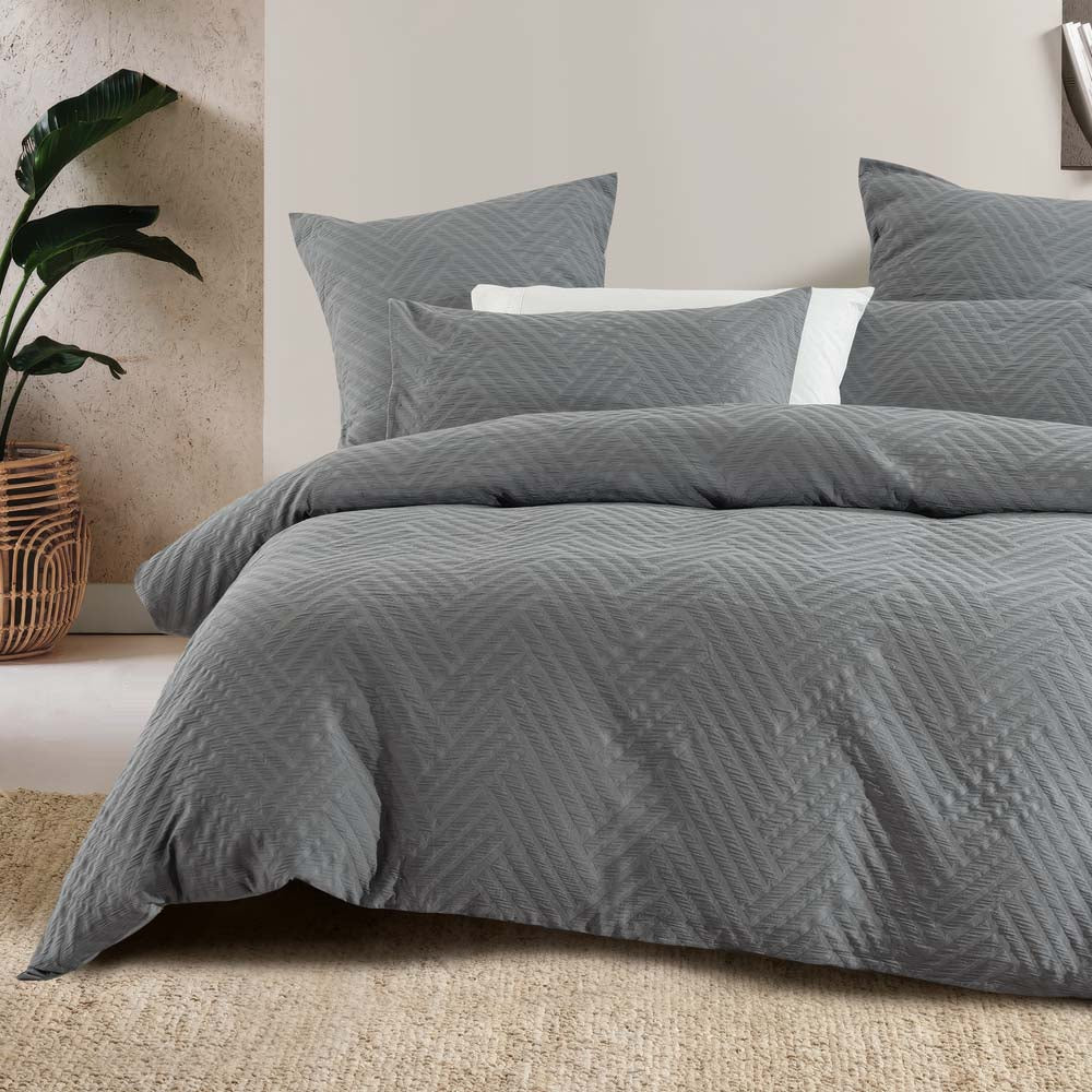Panama Jacquard Duvet / Quilt Cover Set Steel Queen - Bambury