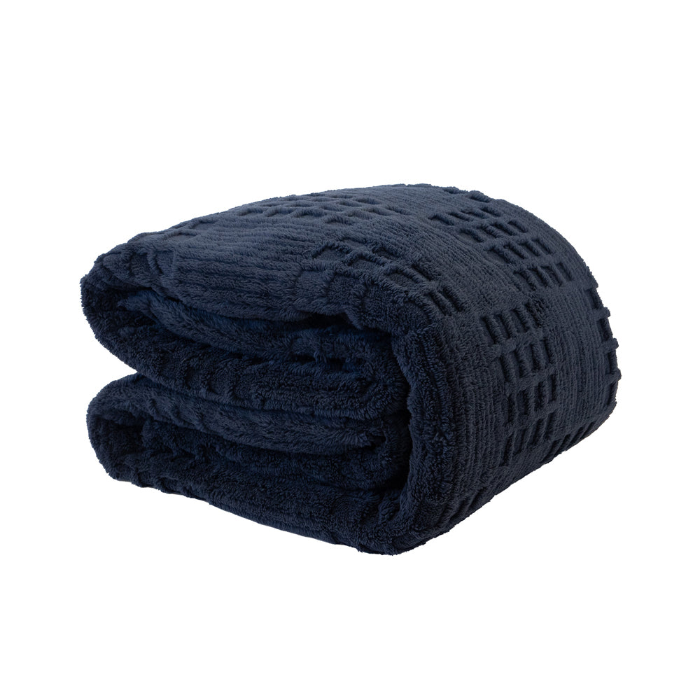 Lattice Sherpa Blanket Navy King Bed