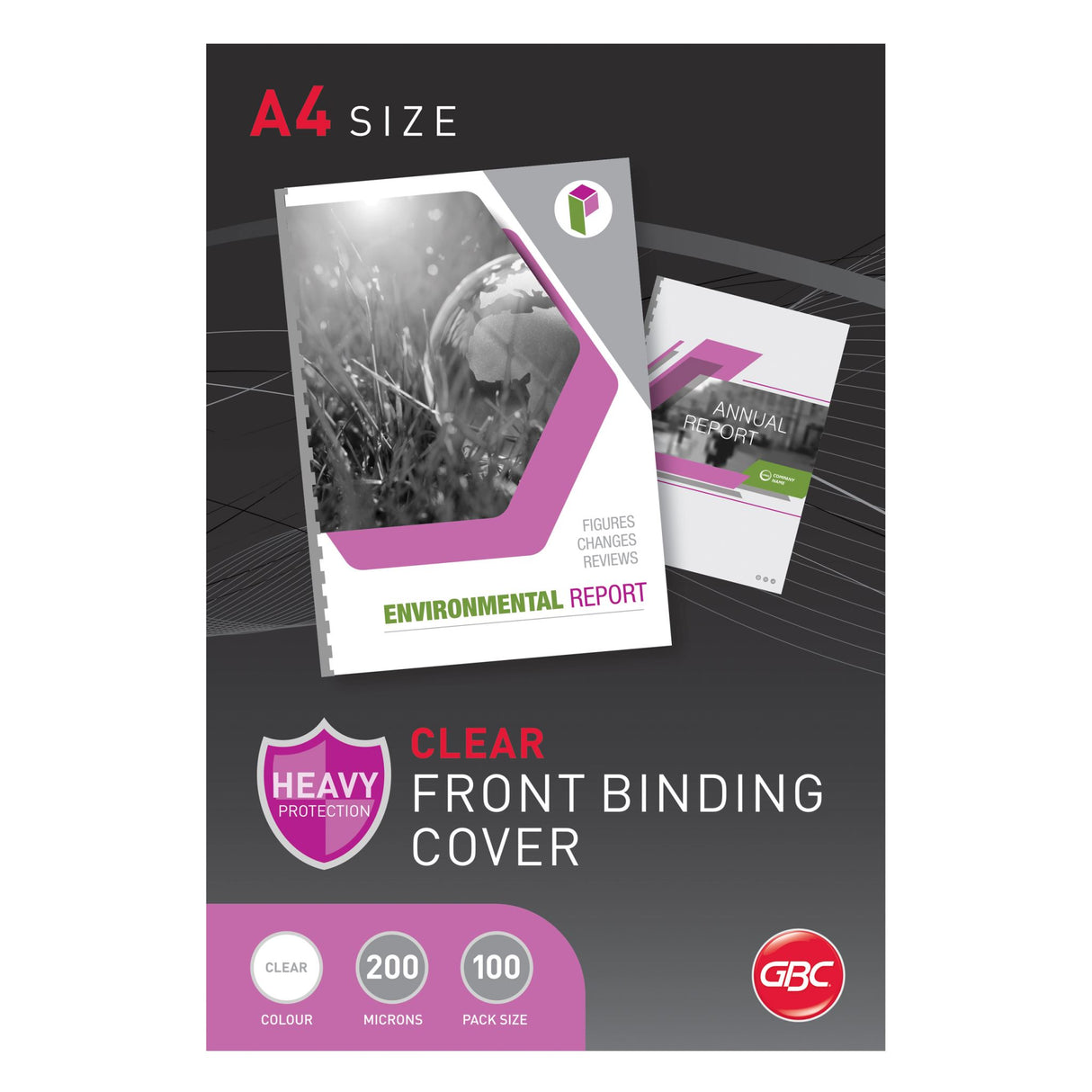 Clear GBC Binding Cover A4, 200 Micron, pack of 100; ideal for professional document protection and presentation.