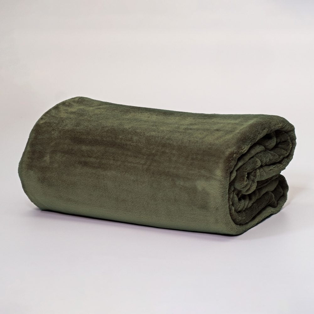 DreamTicket Coral Fleece Blanket Olive - Queen/King/SuperKing