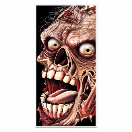 Eerie Zombie Door Cover Decoration, 76cm x 152cm, perfect for indoor or outdoor Halloween décor.