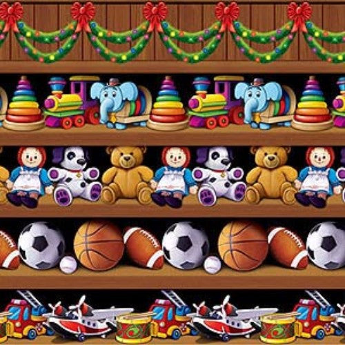 Vibrant Santa's Workshop backdrop (1.2m x 9.1m) for festive holiday celebrations, perfect for indoor/outdoor use.