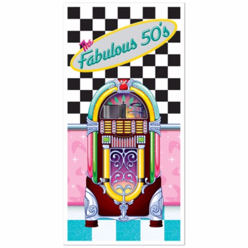 Vibrant 50's Door Cover, 152cm x 76cm, perfect for adding retro charm to any space or event.