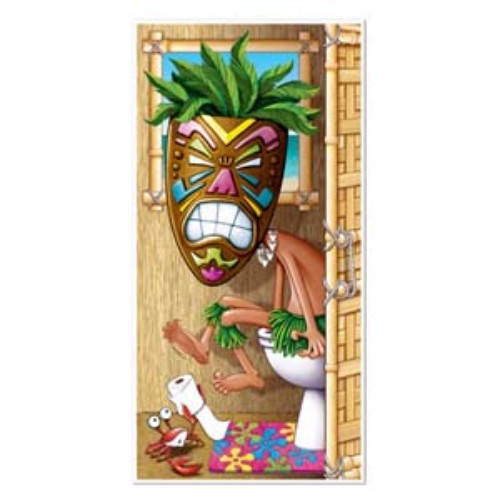Colorful Tiki Luau door poster, 75cm x 152cm, perfect for indoor and outdoor celebrations.