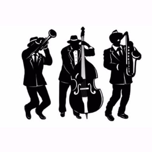 Pack of 3 Silhouettes Jazz Trio cardboard cutouts, 46cm tall, featuring elegant jazz-themed designs printed on both sides.