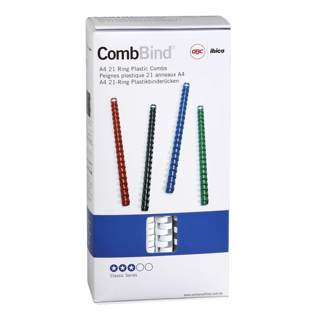 GBC 14mm white binding combs in a pack of 100 for professional document binding and presentation enhancement.