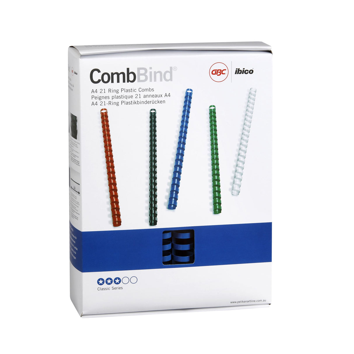 Blue 25mm GBC binding combs pack of 50, perfect for creating professional, flat-laying documents with standard binding machines.