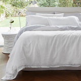 Luxurious BAKSANA linen sheet set in white for California King beds, made from 100% European Latvian linen.