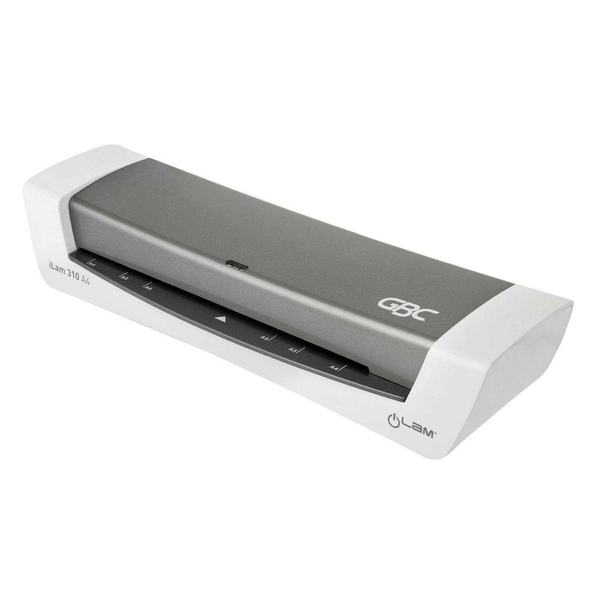 GBC iLAM 310 A4 Laminator in grey, high-speed, user-friendly, ideal for home or office laminating, includes starter kit.